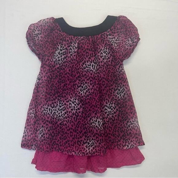 Pink Animal Print Blouse black sequins short sleeve layered Size Medium 7-8 - Picture 3 of 5